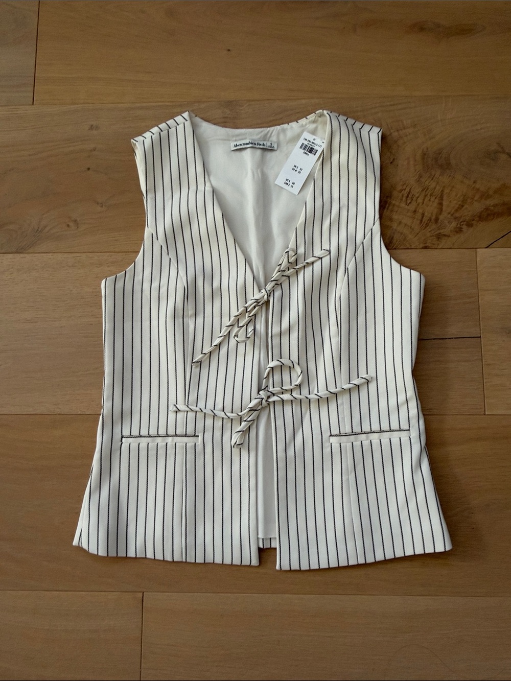 Abercrombie & Fitch Striped Cream Tie-Front Vest